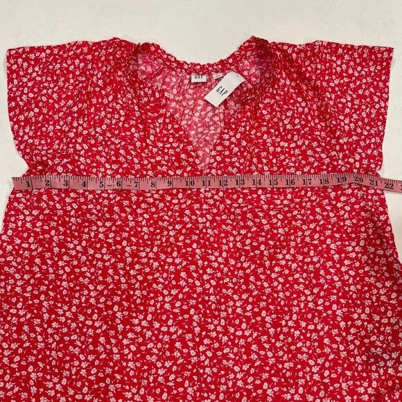 NWT GAP Red Floral Blouse Women’s Large Short Sleeve Lightweight Top - Picture 5 of 5